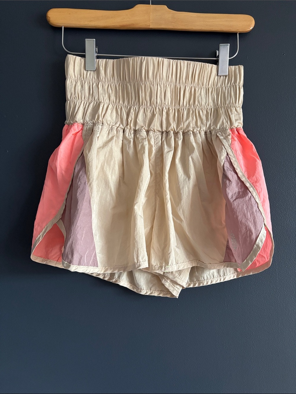 Free People Cream Athletic Shorts with Pink Accents